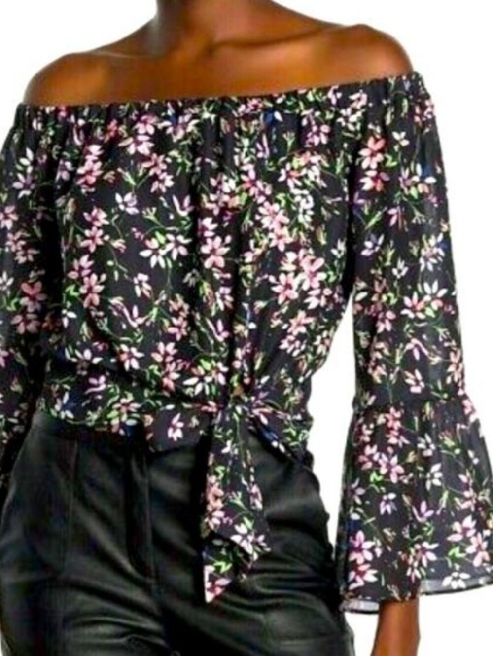 Parker Floral Print Cropped Bell Sleeve Top